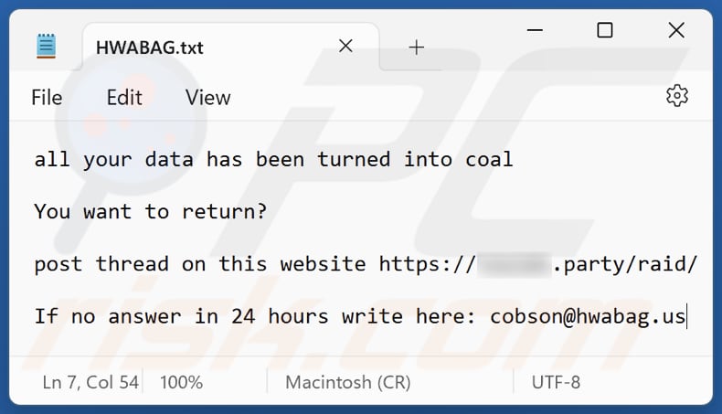 Ficheiro de texto do ransomware HWABAG (HWABAG.txt)