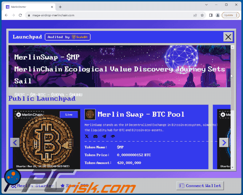 Aparência do golpe Merlin Swap Airdrop