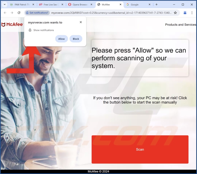 mysrverav[.]com redireccionamentos pop-up