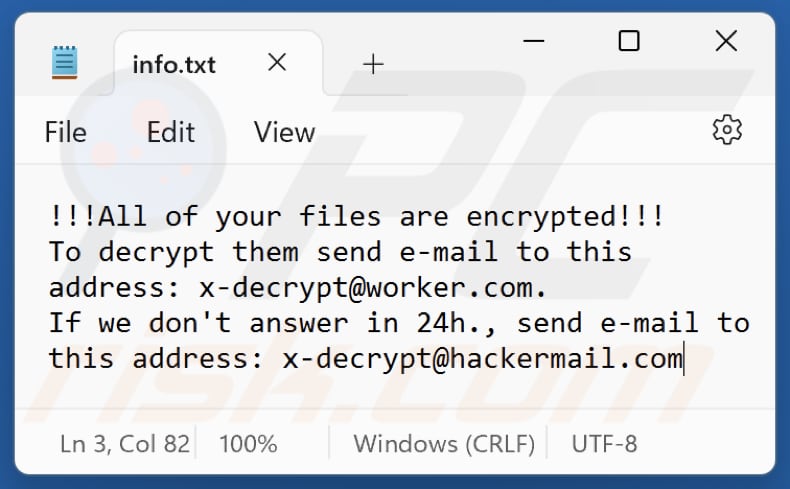 Ficheiro de texto do xDec ransomware (info.txt)