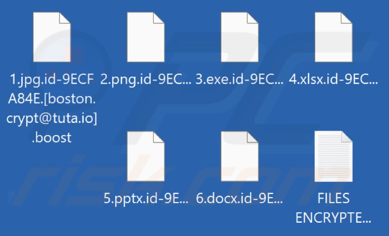 Ficheiros encriptados por Boost ransomware (extensão .boost)