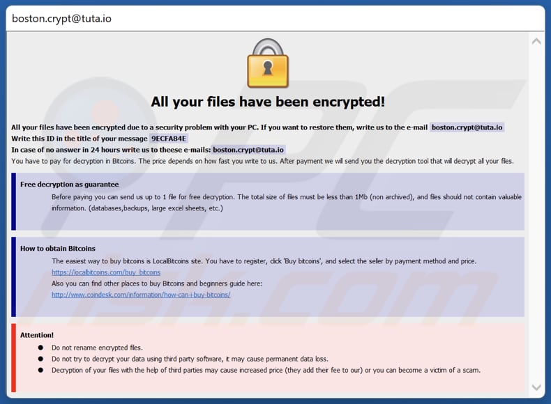 Boost ransomware janela pop-up nota de resgate