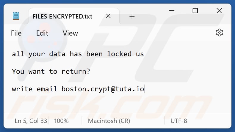 Boost ransomware ransom note ficheiro de texto (FILES ENCRYPTED.txt)