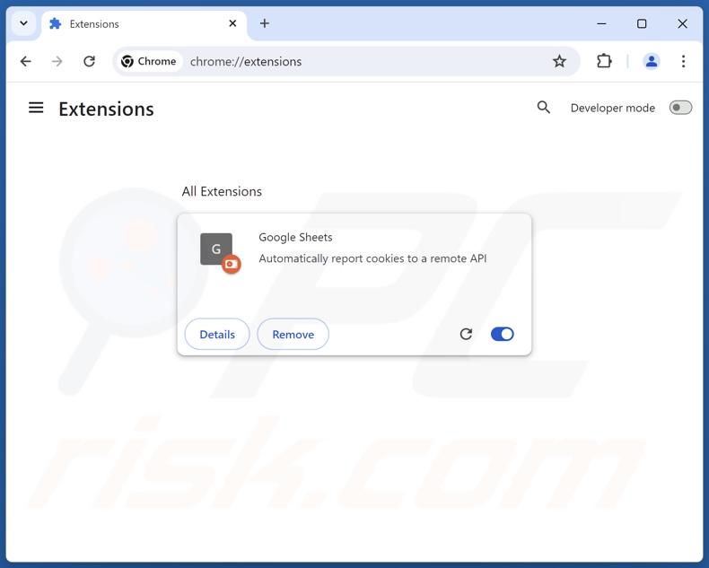 Extensão do navegador do Google Sheets falsa no Google Chrome