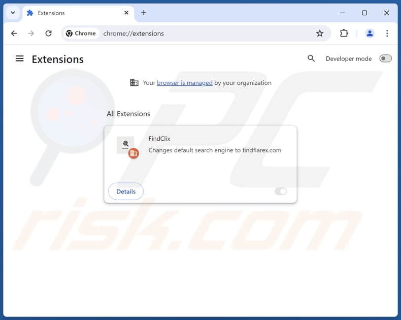 Remoção das extensões do Google Chrome relacionadas com o findflarex.com