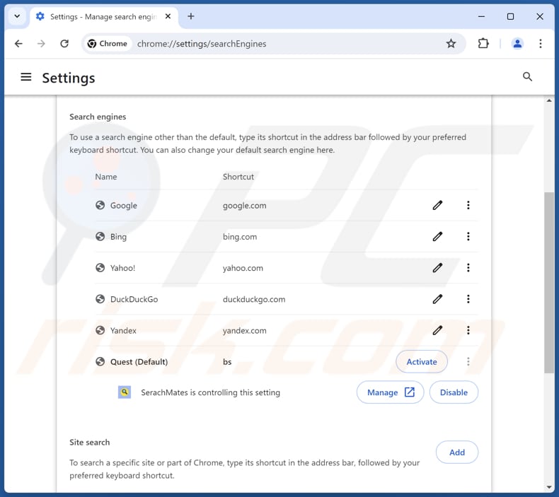 Remoção do finditfasts.com do motor de busca predefinido do Google Chrome