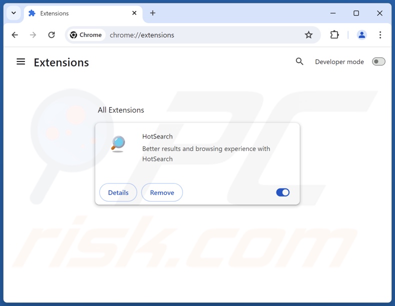 Remoção das extensões do Google Chrome relacionadas com o hotsearch.io