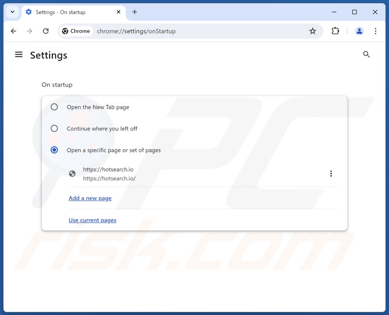 Remoção do hotsearch.io da página inicial do Google Chrome