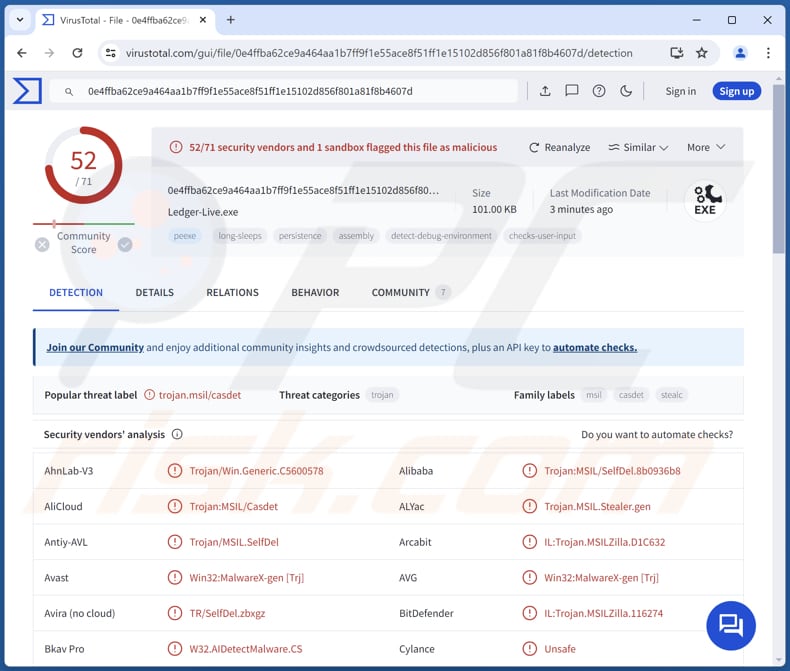 Ladrão de malware para carteiras Ledger