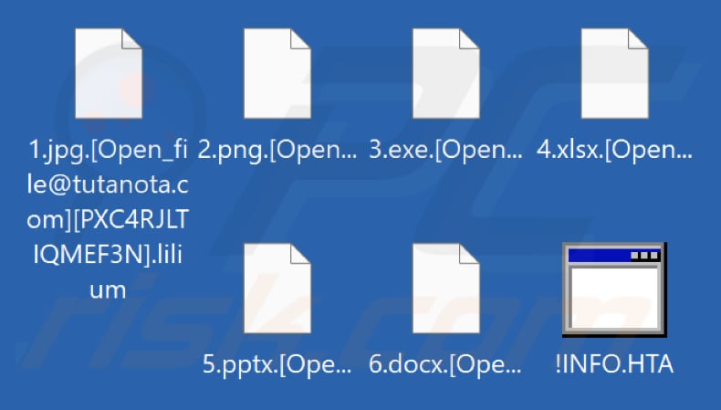 Ficheiros encriptados por Lilium ransomware (extensão .lilium)