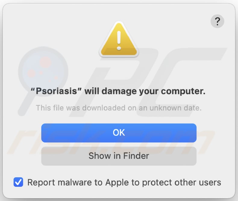 Aviso do adware Psoriasis antes da instalação