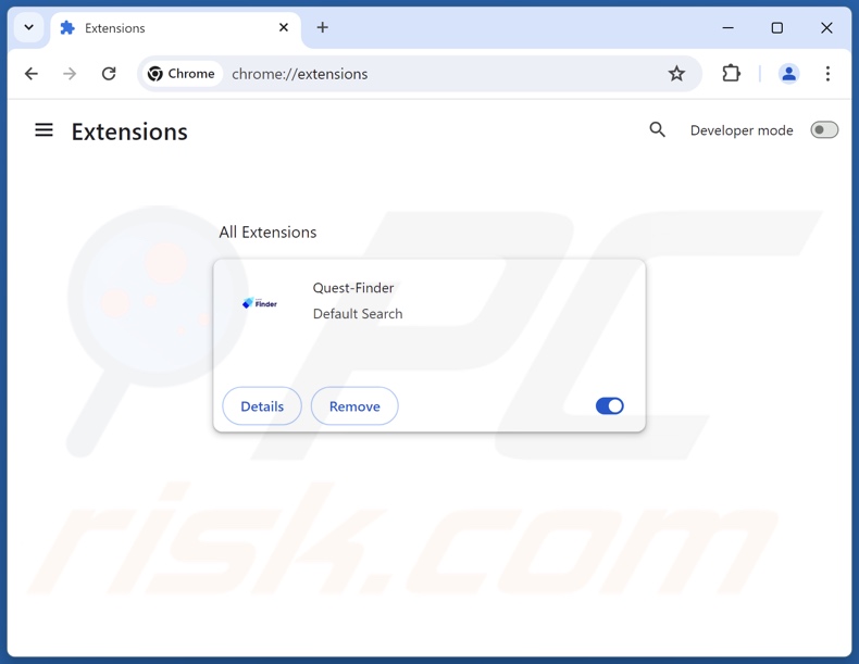 Remoção das extensões do Google Chrome relacionadas com o quest-finder.com