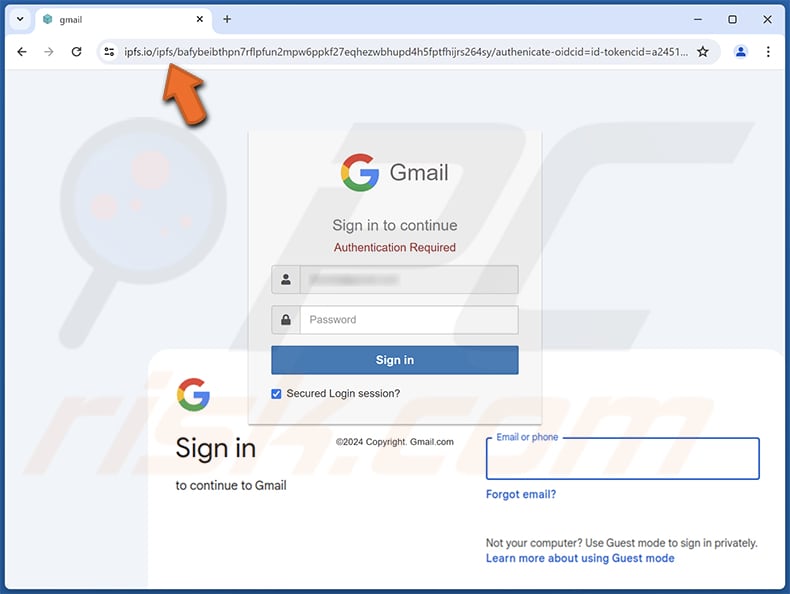 Unapproved Emails Página de phishing fraudulenta