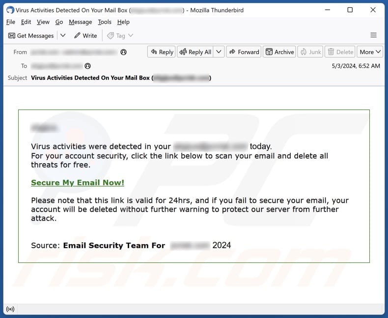 Virus Activities Were Detected campanha de spam por correio eletrónico