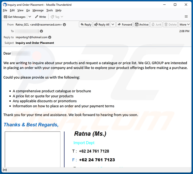 We Are Interested In Your Company Products Email Fraude (2024-05-17)