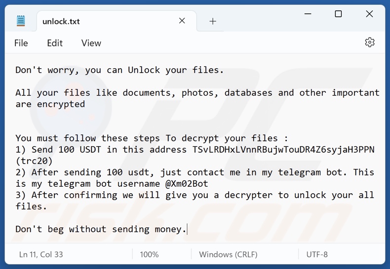 Xam ransomware nota de resgate (unlock.txt)