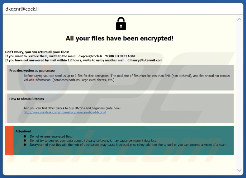 Dkq ransomware nota de resgate (pop-up)