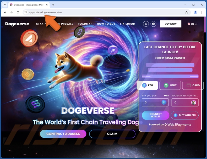 DOGEVERSE Pre-launch sítio Web de burla