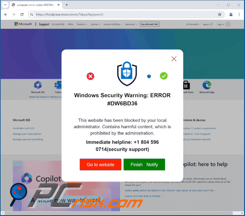Aparecimento da burla pop-up ERROR #DW6BD36 - GIF (2024-06-11)