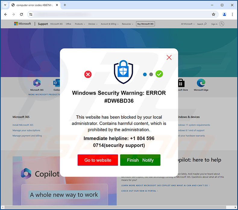 Uma variante da burla pop-up ERROR #DW6BD36 (2024-06-11)