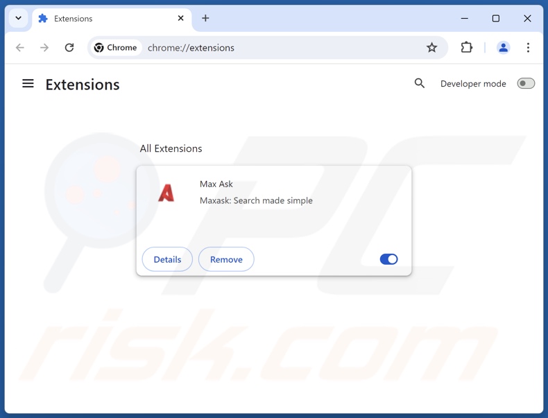 Remoção das extensões do Google Chrome relacionadas com o maxask.com