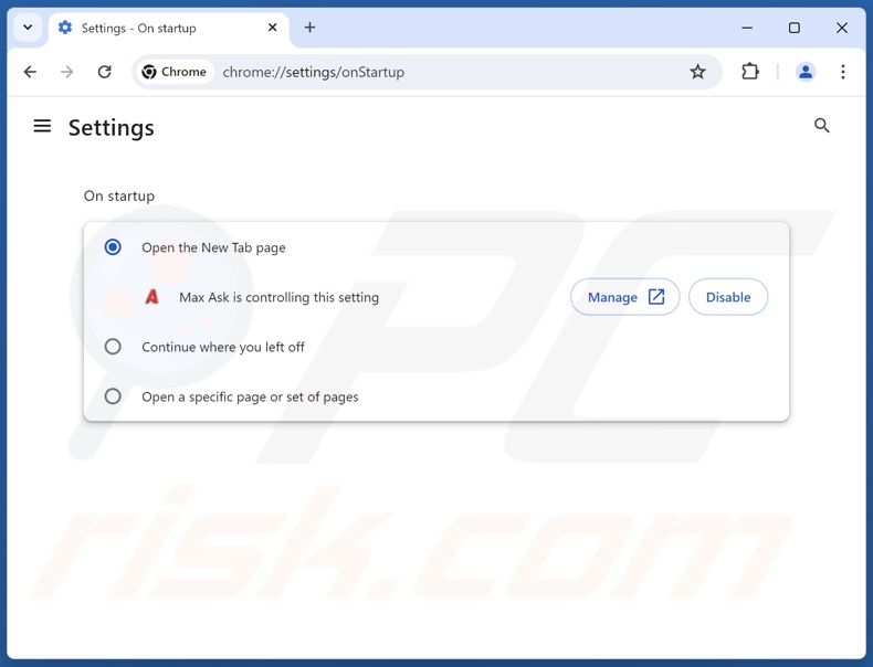 Remoção do maxask.com da página inicial do Google Chrome