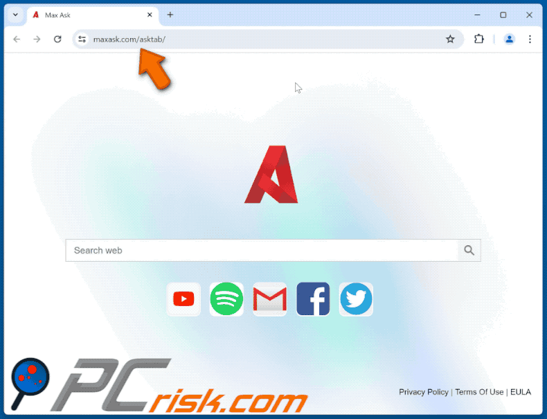 Sequestrador de navegador Max Ask que redirecciona para maxask.com (GIF)