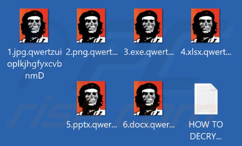 Ficheiros encriptados pelo ransomware PartiZAN32 (extensão .xqwertzuioplkjhgfyxcvbnmD)