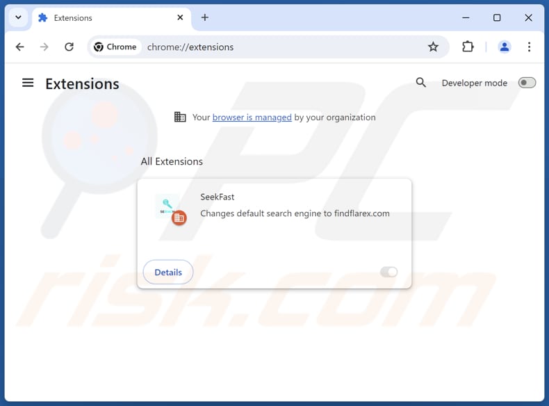 Remoção das extensões do Google Chrome relacionadas com o findflarex.com