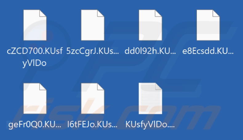 Ficheiros encriptados pelo ransomware Brain Cipher (renomeados para uma cadeia e extensão aleatórias)