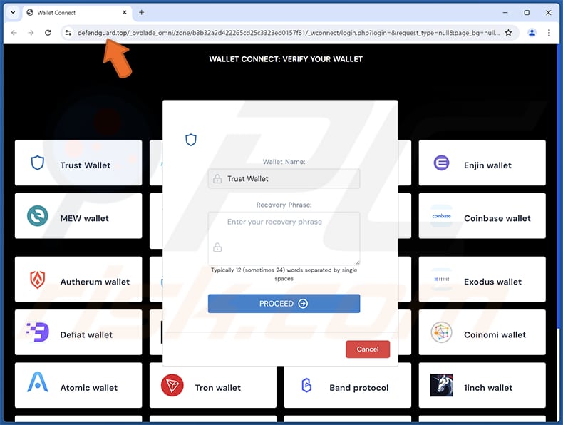 crypto.com página de phishing do e-mail scam (defendguard.top)