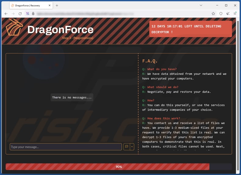 DragonForce ransomware sítio Web de contacto