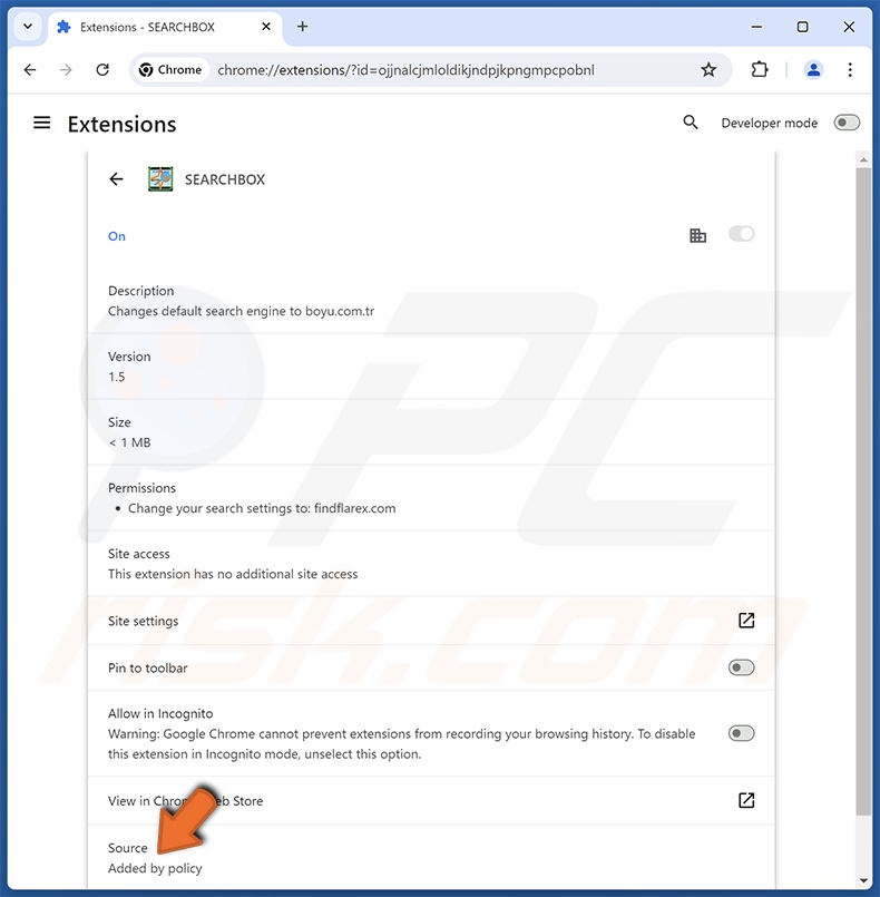 SEARCHBOX Detalhes da extensão de sequestro de navegador