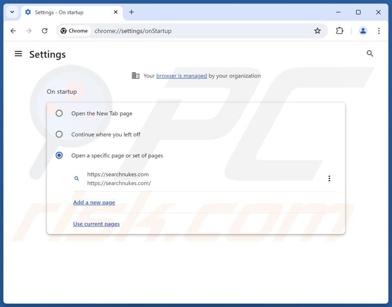 Remoção do searchnukes.com da página inicial do Google Chrome