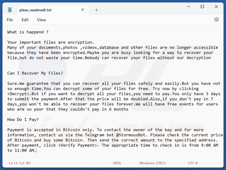 StormCry (Stormous) ransomware ficheiro de texto (pleas_readme@.txt)