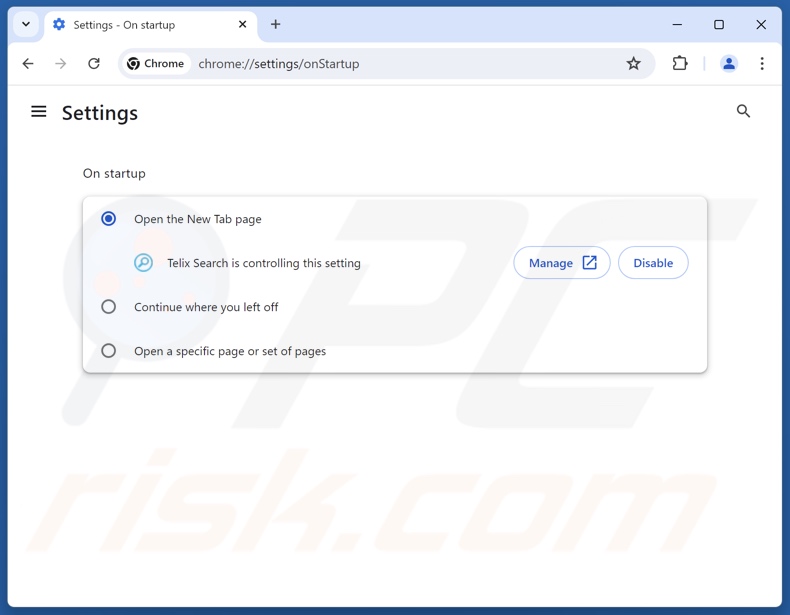 Remoção do telixsearch.com da página inicial do Google Chrome