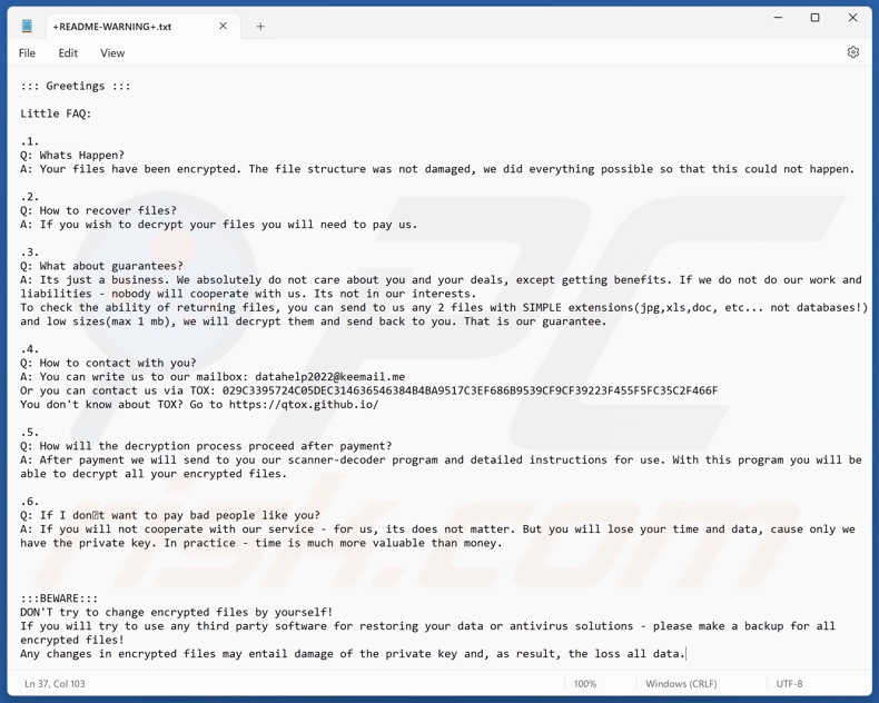 Ursq ransomware nota de resgate (+README-WARNING+.txt)