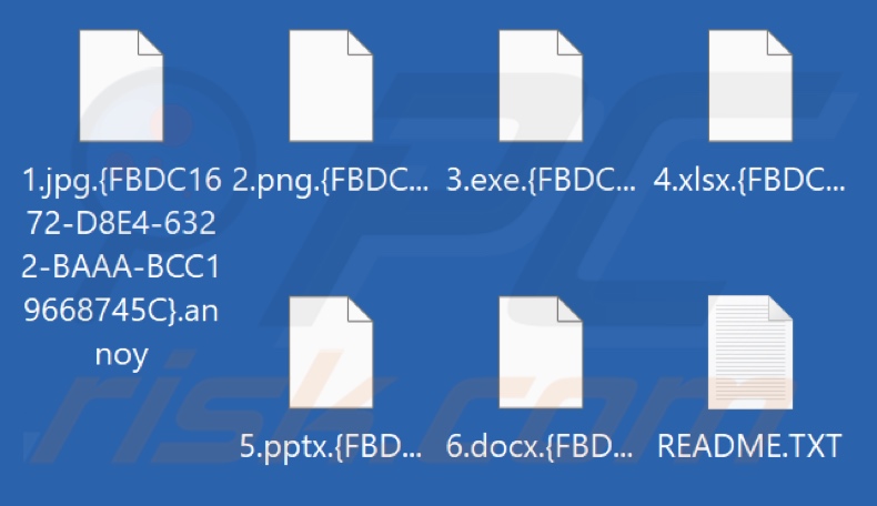 Ficheiros encriptados pelo Annoy ransomware (extensão .{victim's_ID}.annoy)