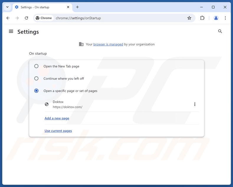 Remoção do doktox.com da página inicial do Google Chrome
