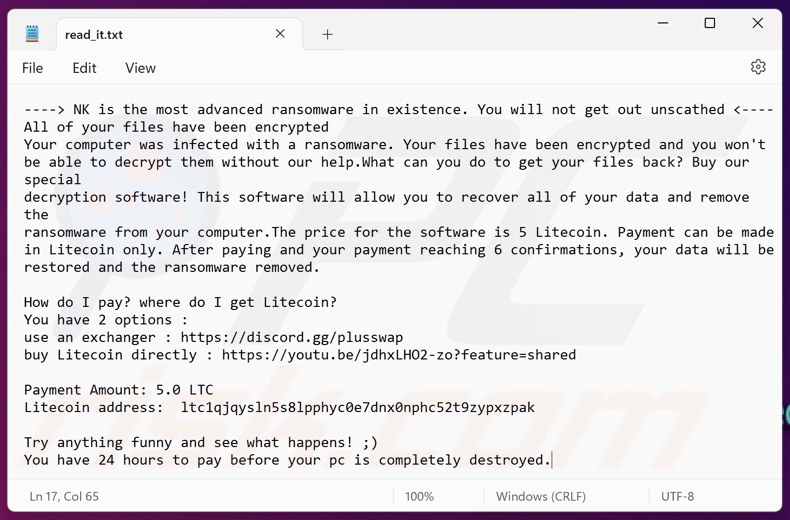 NK ransomware nota de resgate (read_it.txt)