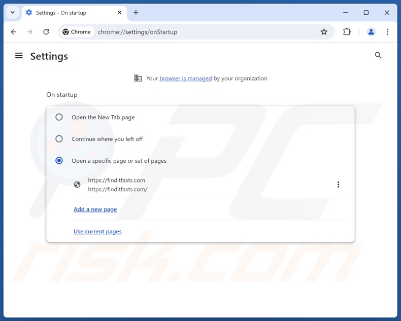 Remoção do finditfasts.com da página inicial do Google Chrome