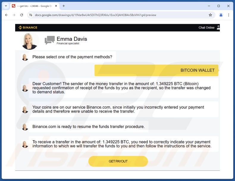 Binance Bitcoin Payout fraude