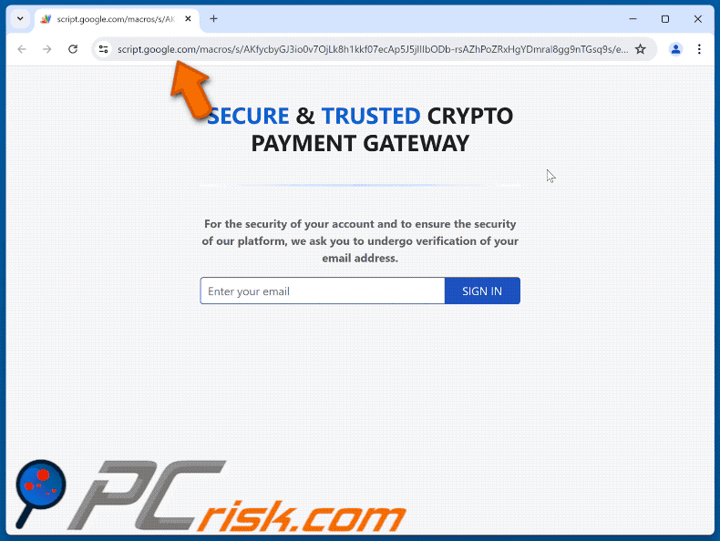 Aparência do site BitPay falso (GIF)
