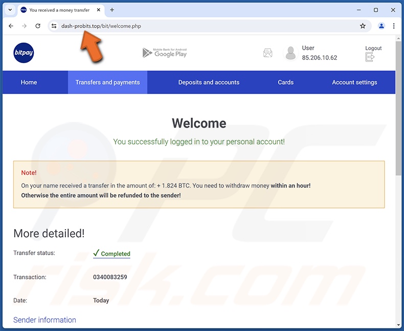 Golpe do falso site BitPay