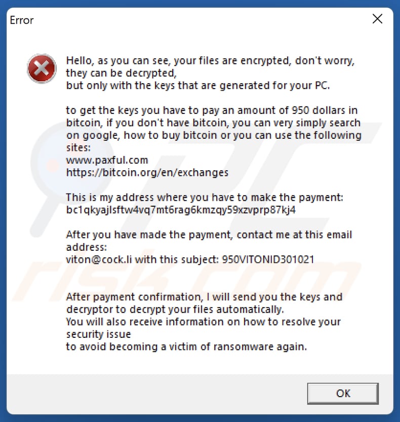 ViT ransomware pop-up janela