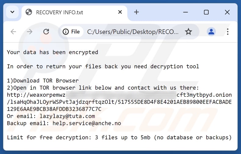 Weaxor ransomware ficheiro de texto (RECOVERY INFO.txt)