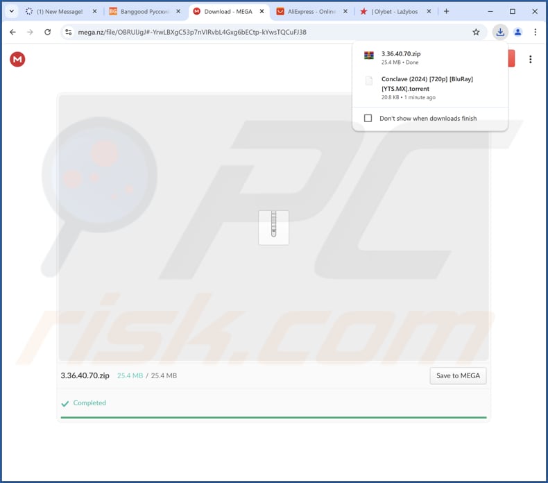 Sítio Web utilizado para promover a App x PUA