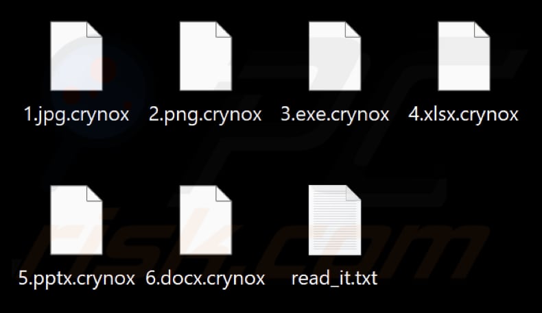 Ficheiros encriptados pelo ransomware Crynox (extensão .crynox)