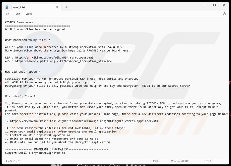 Crynox ransomware ficheiro de texto (read_it.txt)