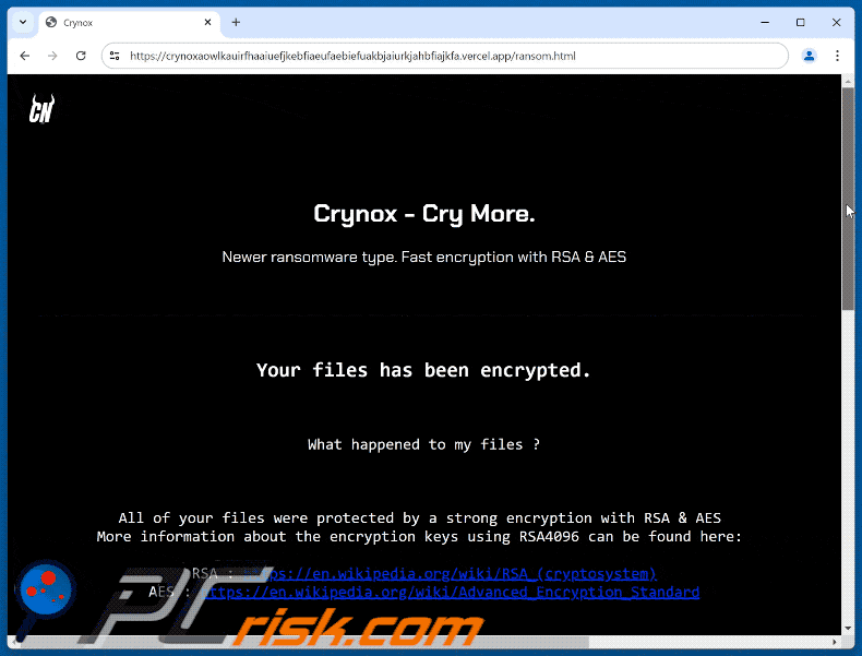 Crynox ransomware sítio Web